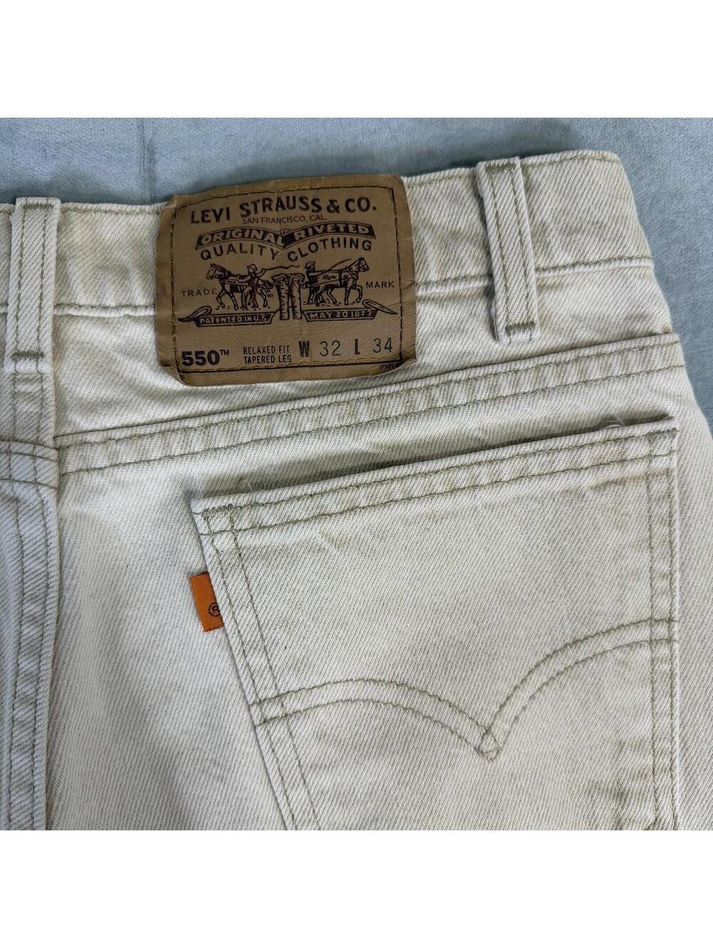 VTG 90s Levis 550 Orange Tab Jeans Mens 32x34 Cream Relaxed Fit Taper USA Made